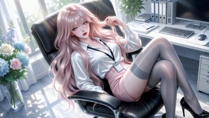 粉发办公室OL美少女