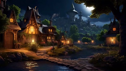 宁静的中世纪村庄之夜