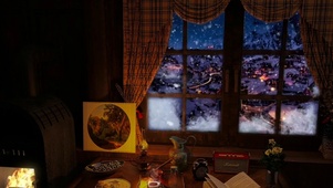 夜晚暴风雪小屋