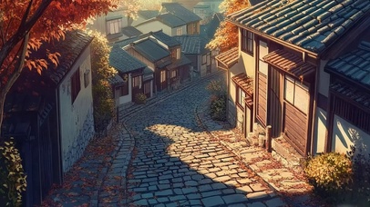 秋日黄昏静谧古城街道