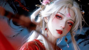 高颜值国风白发精致妆容美人特写