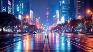 繁华上海城市霓虹马路