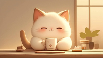 猫咪喝咖啡