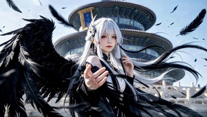 天坛黑翼白发古风美少女