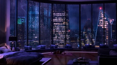 城市夜雨安静房间