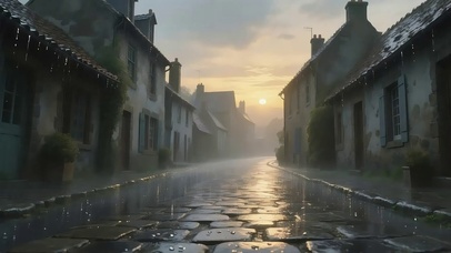雨天小镇石板路