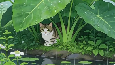 躲雨猫咪带鱼屏