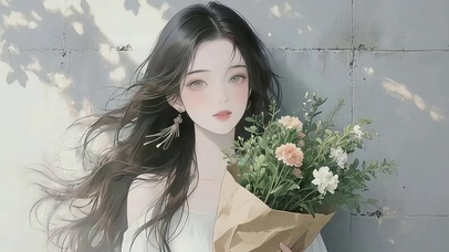 手抱鲜花的女孩