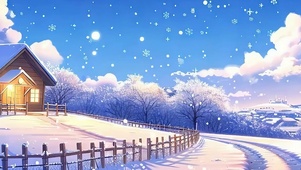 雪景树木房屋带鱼屏