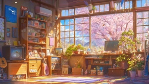 樱花树木房屋