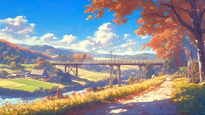 静谧秋日河畔枫林小径