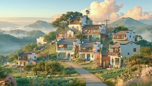 山顶烟火乡村