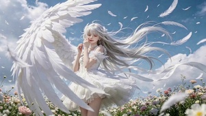 晴空花海白翼银发美少女