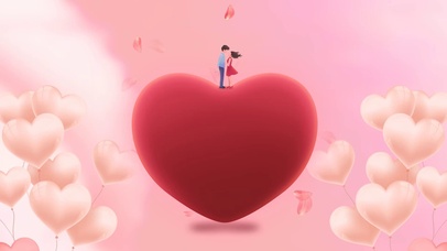 粉色气球爱心汇集浪漫七夕