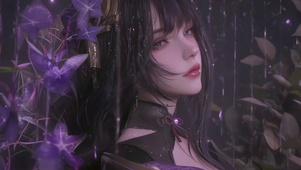 CG少女紫花吻雨