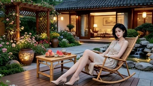 仿古住宅小院乘凉的性感美女