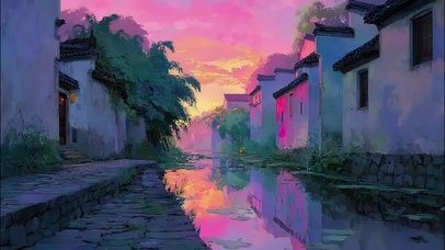 徽州古城落日唯美光影