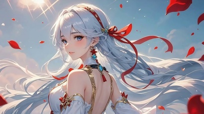 4K 赤缨边银纱少女