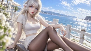 海边银发精灵美少女