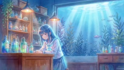 水族馆旁的少女