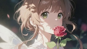 玫瑰花动漫少女