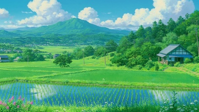 夏日动漫绿色田野