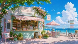 清新夏日海边杂货店