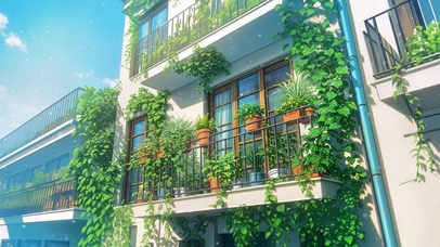 夏天小屋阳台绿植