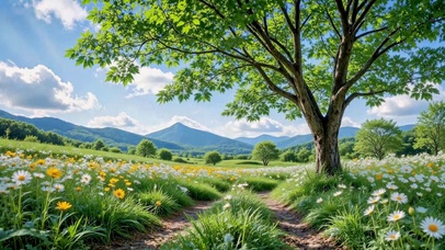 清新山野雏菊花田自然风景