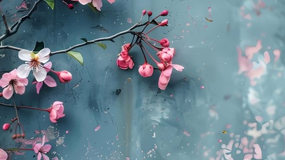 简约小清新梅花树带鱼屏