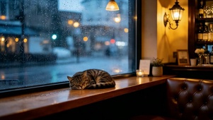 雷雨天小酒馆打盹儿的喵