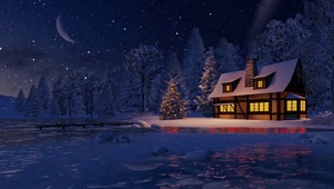 冬季雪夜小屋
