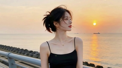 晚霞路边女孩