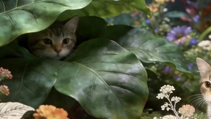 森林两只躲藏猫咪带鱼屏