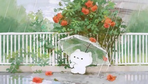 雨天撑伞小熊