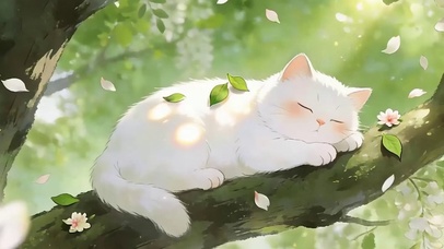 猫咪趴在树上带鱼屏