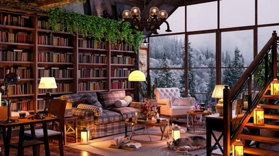 舒适森林雪天小屋