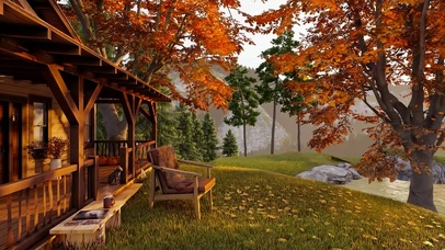 秋天落叶木屋