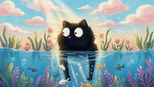 水面抓鱼的猫咪