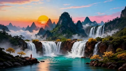 唯美的山水瀑布