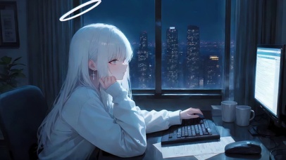 夜晚加班的女孩