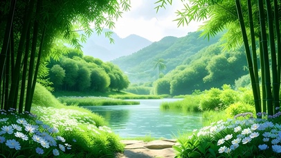 清新绿色护眼林间山水