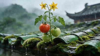 雨天花草树木