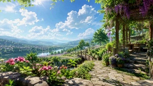 阳光河畔清新花园风景