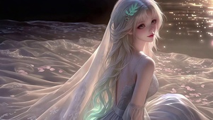 海边氛围感银发纱裙美少女