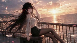 海风夕照少女