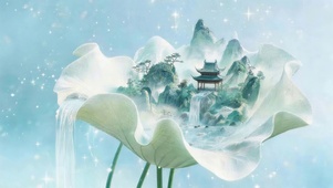 荷叶上山水