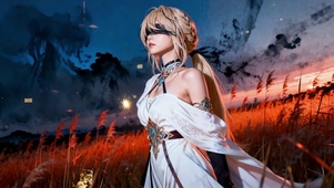 蒙眼纯欲芦苇荡中白衣少女的黄昏