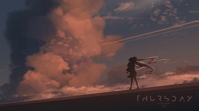 黄昏晚霞下的初音
