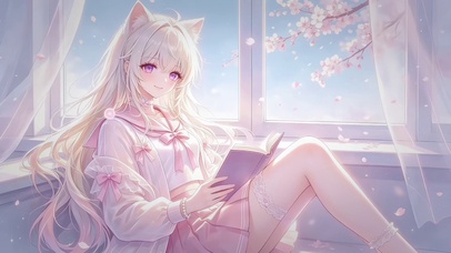 樱窗暖阳下的猫耳少女